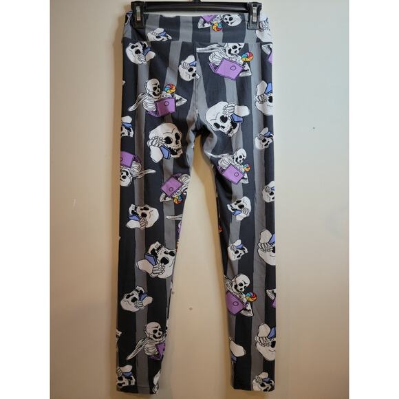 LulaRoe Unicorn Rainbow Laptop Phone Candy Skeleton Leggings Black White Stripes - Picture 2 of 3